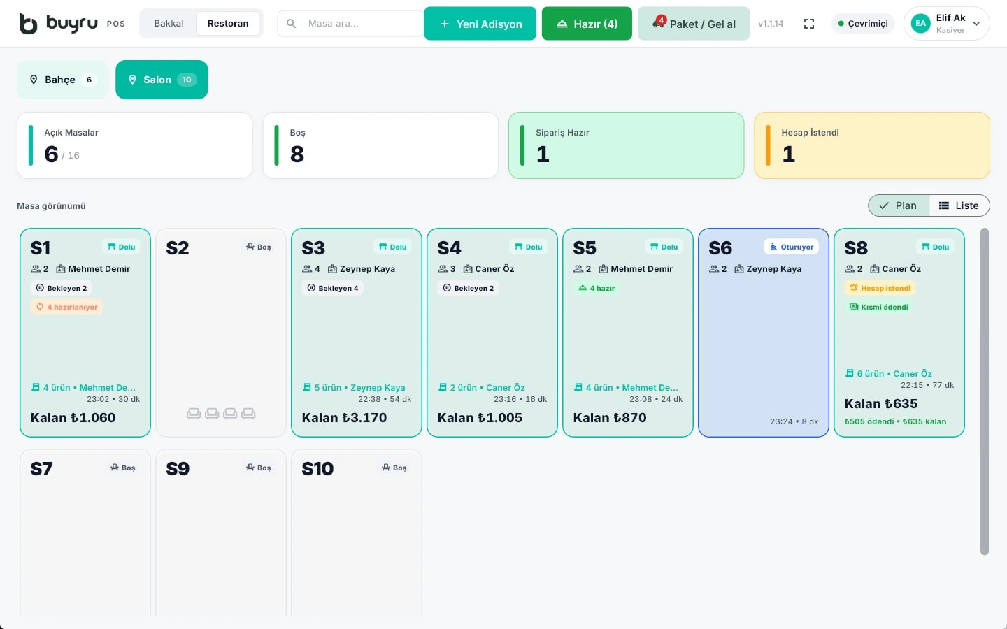 Buyru POS masa planı ekranı